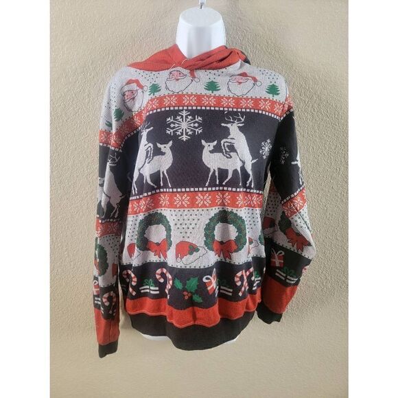 Ding Ge Fu Shi Men's Multicolor Hooded Long Sleeve Christmas Sweater Size XL - Picture 1 of 4